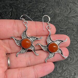 Carnelian Sunflower or Starfish Earrings Stone Crystal Jewelry